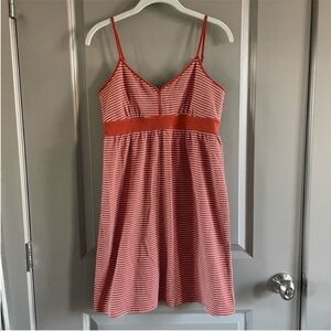 LOFT - medium petite orange and white striped dress.